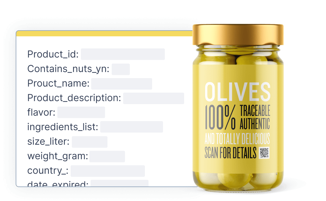 Detailed information about a jar of olives.