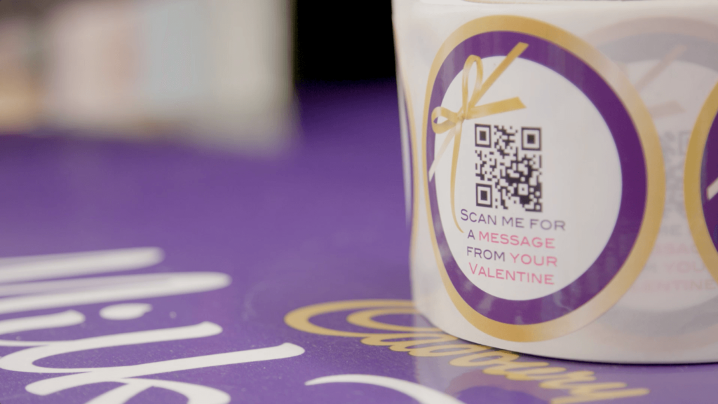 QR code sticker in order to receive a personal message for boxes of Cadbury chocolate